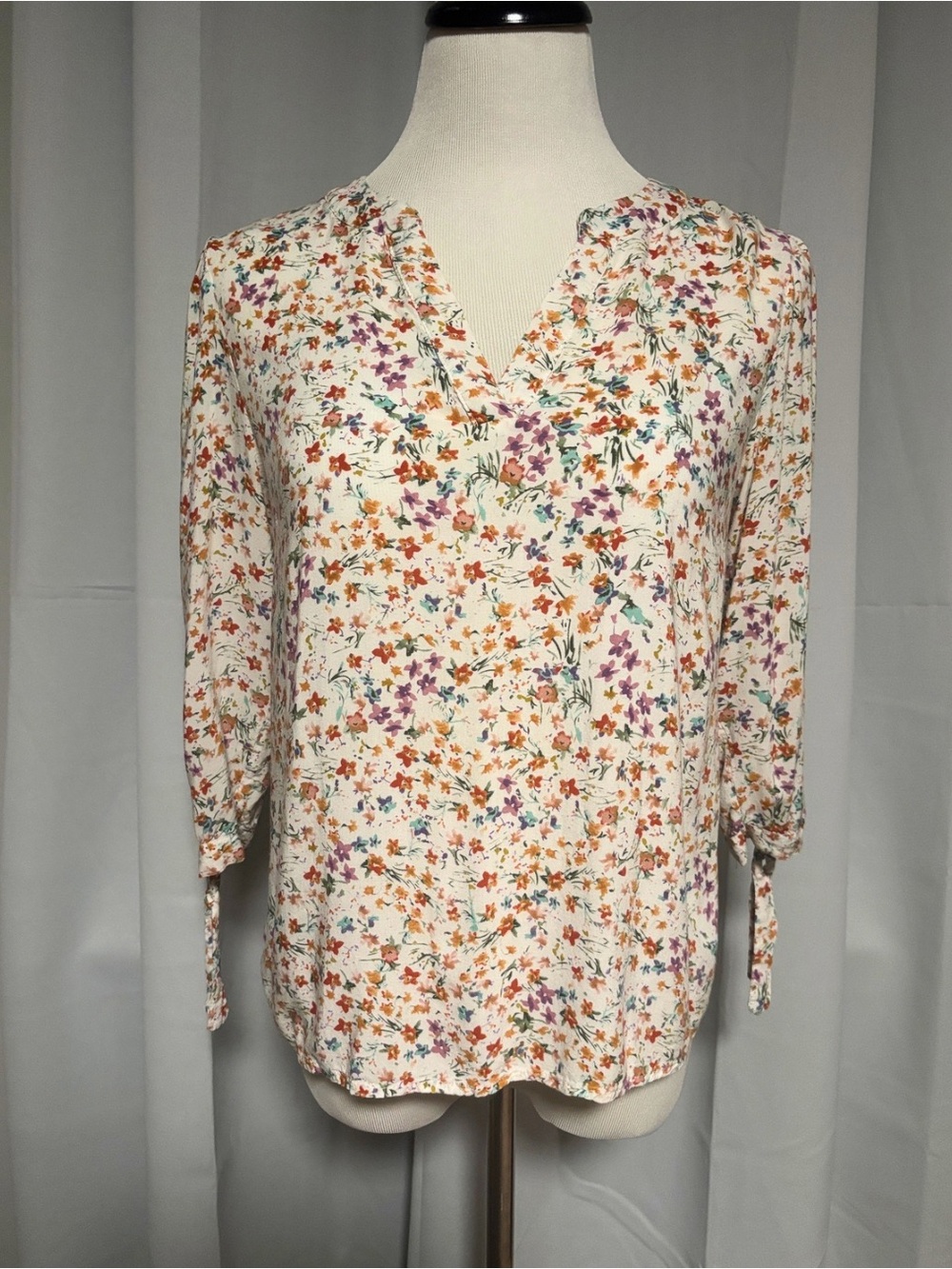 Cynthia Rowley Cream Blouse with Orange, Purple & Green Floral Print